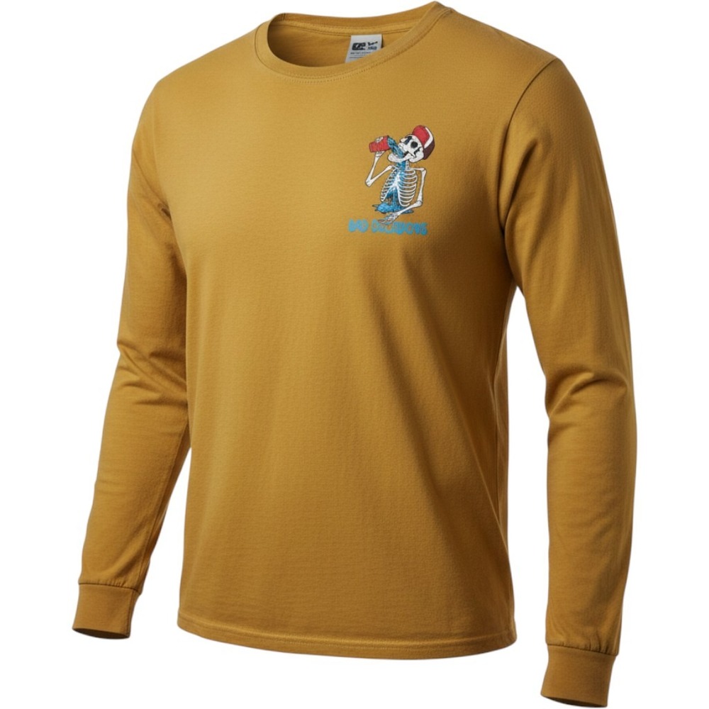 Dikotomy Womend Small Bad Decisions Skeleton Graphic Long Sleeve T-Shirt Mustard